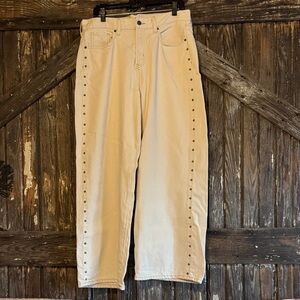Old Navy High-Rise Baggy Wide Leg Jeans in Cream with Studding on Sides. Size 12